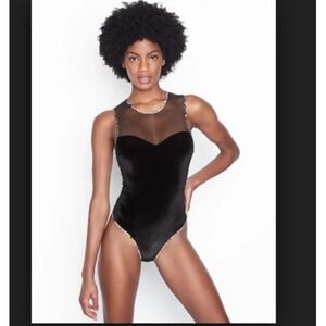 Victoria's Secret‎ Very Sexy Mesh & Velvet Bodysuit Illusion Sweetheart - Medium